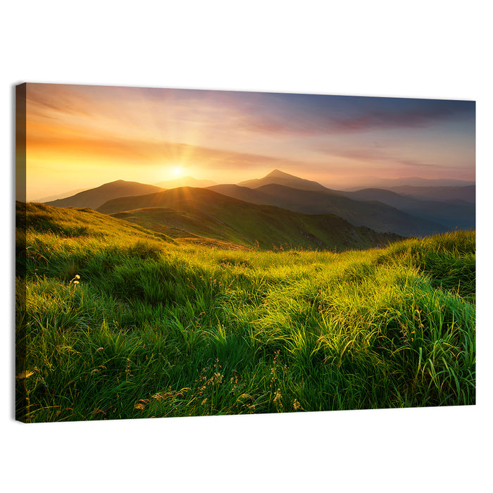 Mountain Valley at Sunrise Wall Art as a canvas print