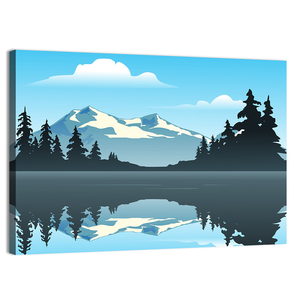 Mountain Lake Reflection Illustration Wall Art