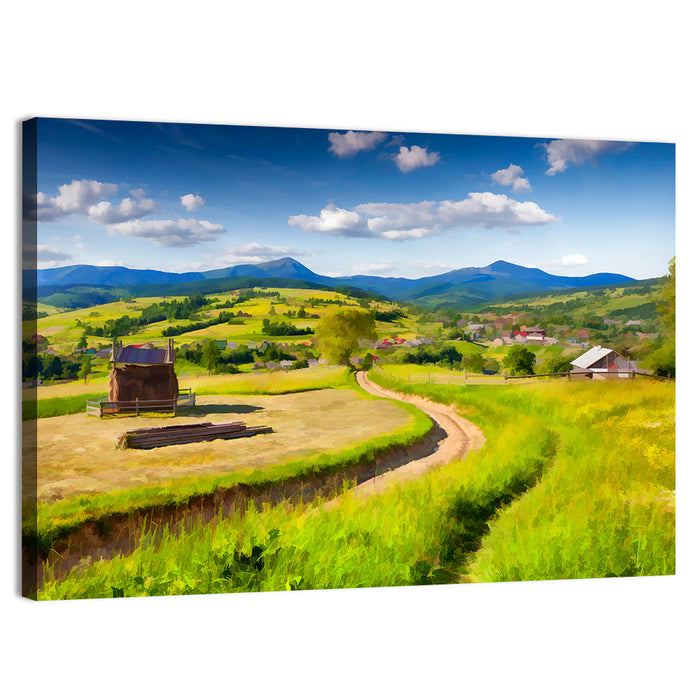 Summer Mountain Village Wall Art as a canvas print