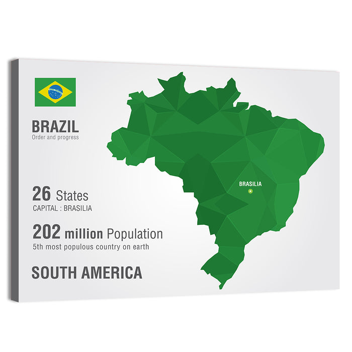 Low-poly Brazil Map Wall Art as a canvas print