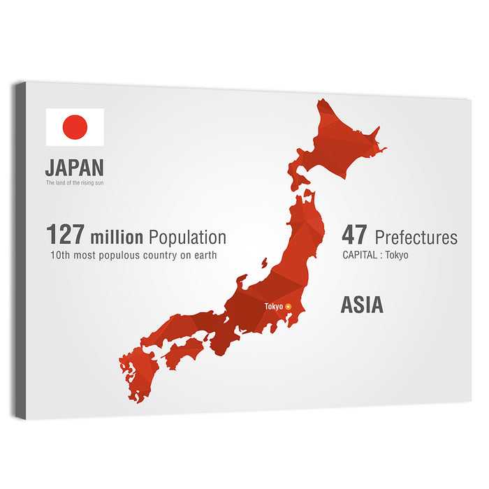 Japan Map Infographic with Tokyo Marker Wall Art as a canvas print