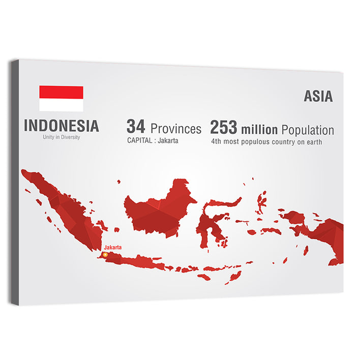Indonesia Map Infographic Wall Art as a canvas print