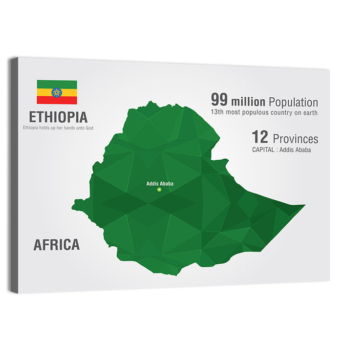 Ethiopia Low-poly Map Wall Art as a canvas print