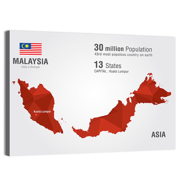 Malaysia Geometric Map Wall Art as a canvas print