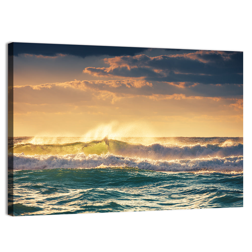 Golden Hour Breaking Waves Wall Art, canvas print, landscape
