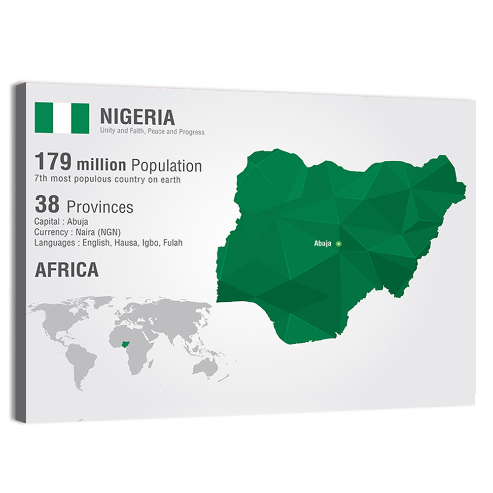 Geometric Map of Nigeria Wall Art, canvas print, landscape