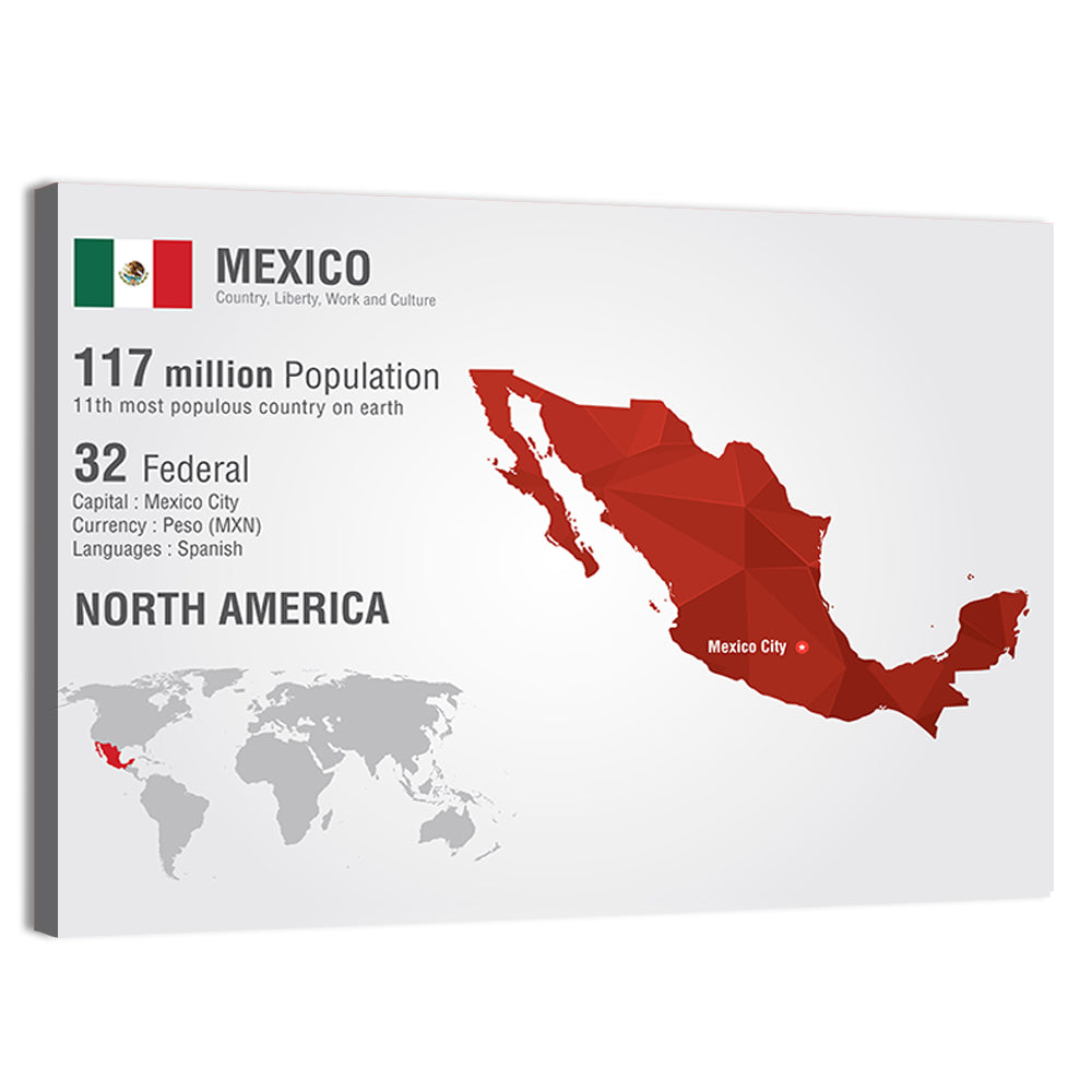 Mexico Geometric Map Wall Art, canvas print, landscape