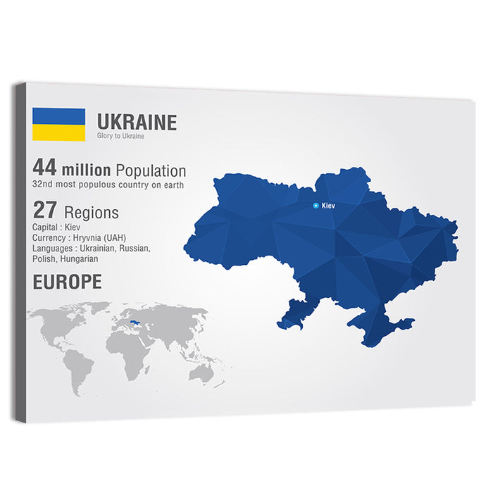 Stylized Ukraine Map Wall Art as a canvas print