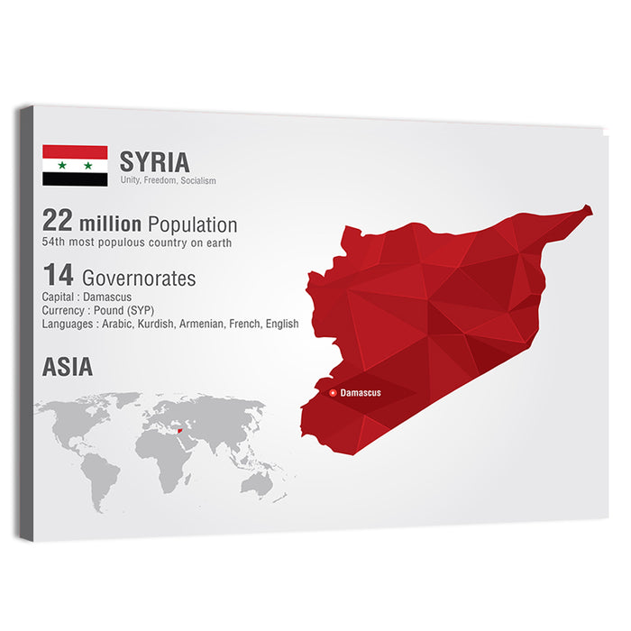 Syria Geometric Map Wall Art as a canvas print