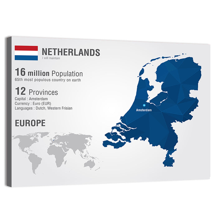 Netherlands Geometric Map Wall Art as a canvas print