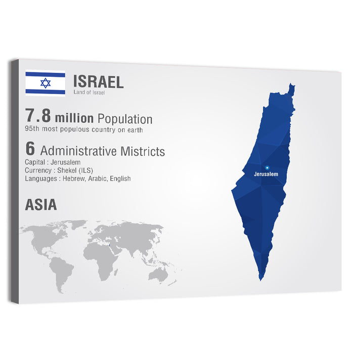 Israel Geometric Map Wall Art as a canvas print