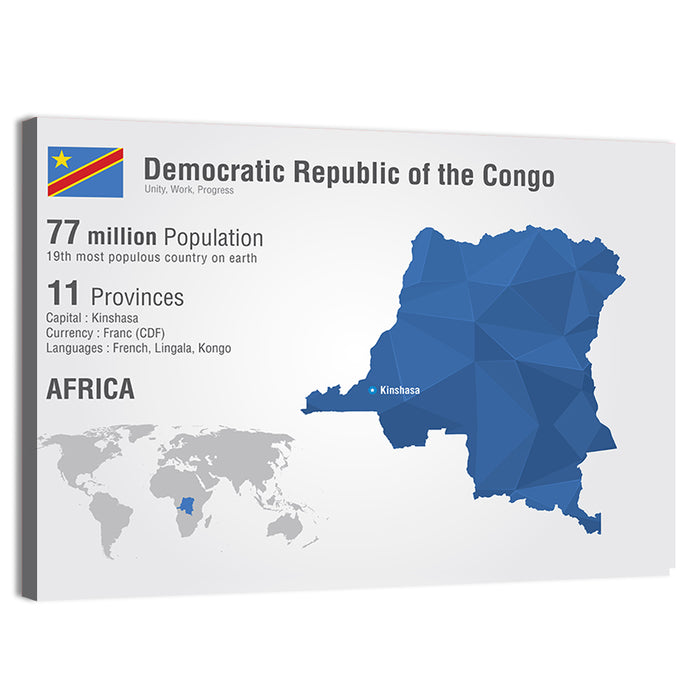 Democratic Republic of the Congo Map Wall Art as a canvas print
