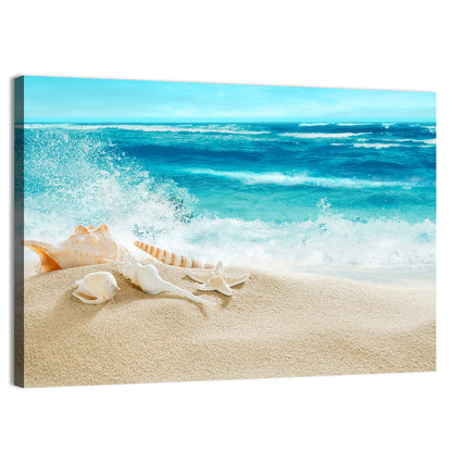 Tropical Beach & Splashing Waves Wall Art