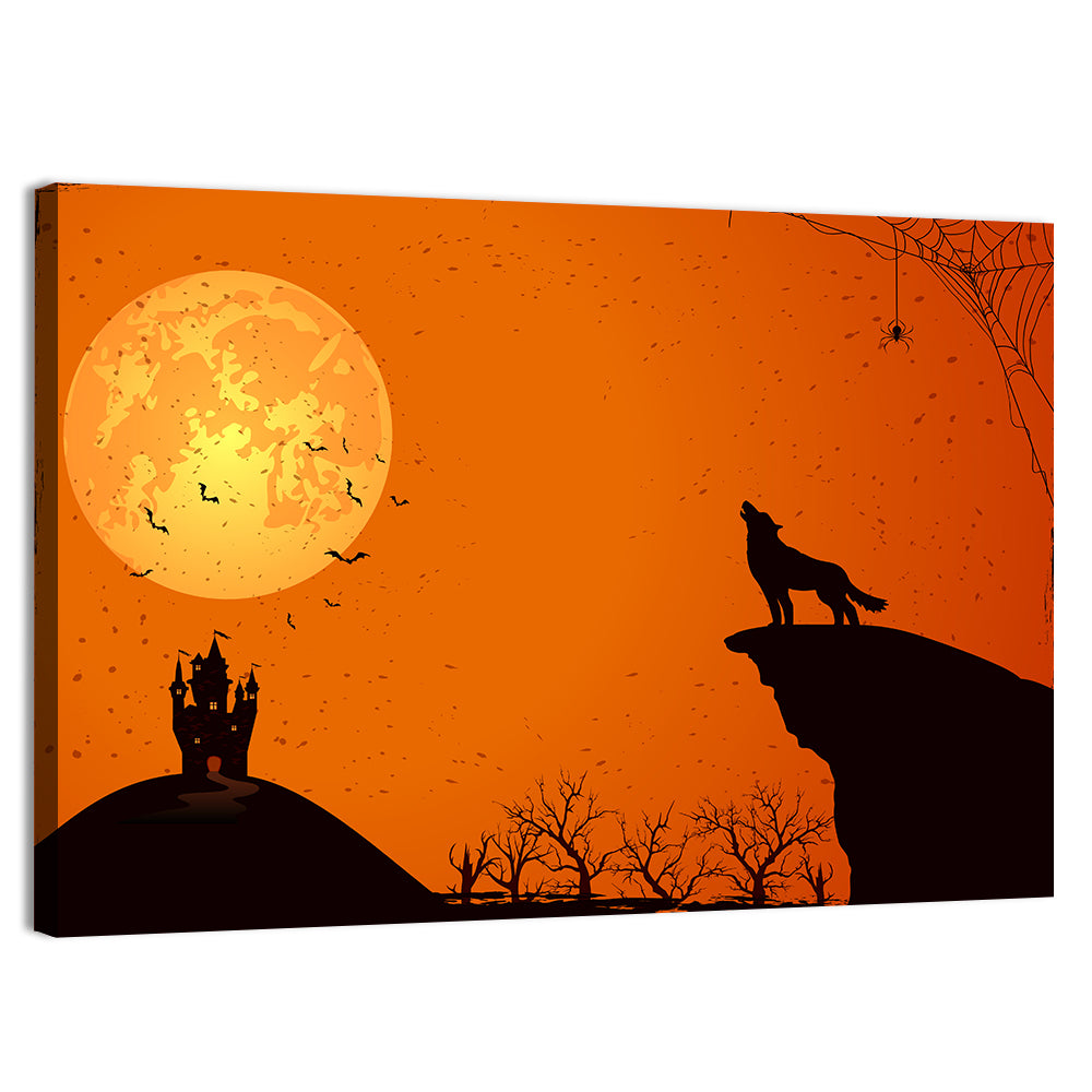 Howling Wolf Under Full Moon Wall Art, canvas print, landscape