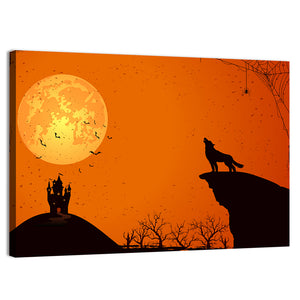 Halloween Concept With Howling Wolf Wall Art