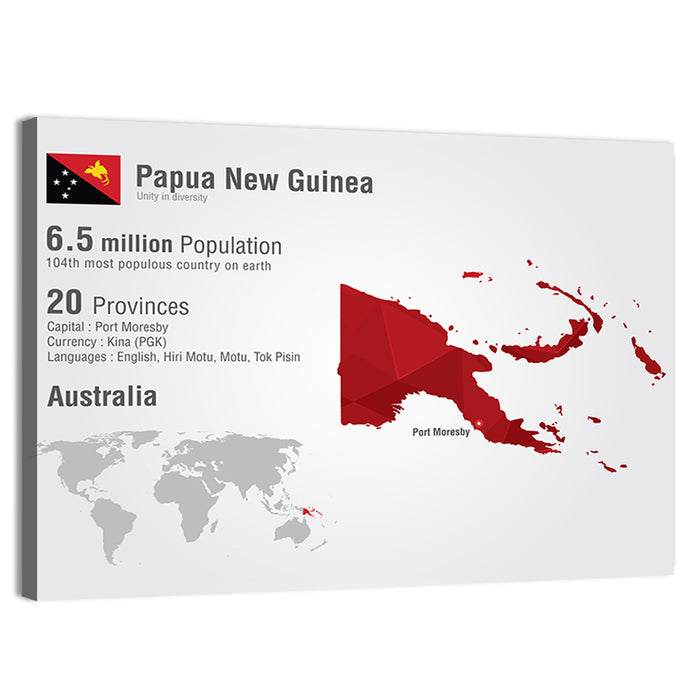 Papua New Guinea Map Infographic Wall Art as a canvas print