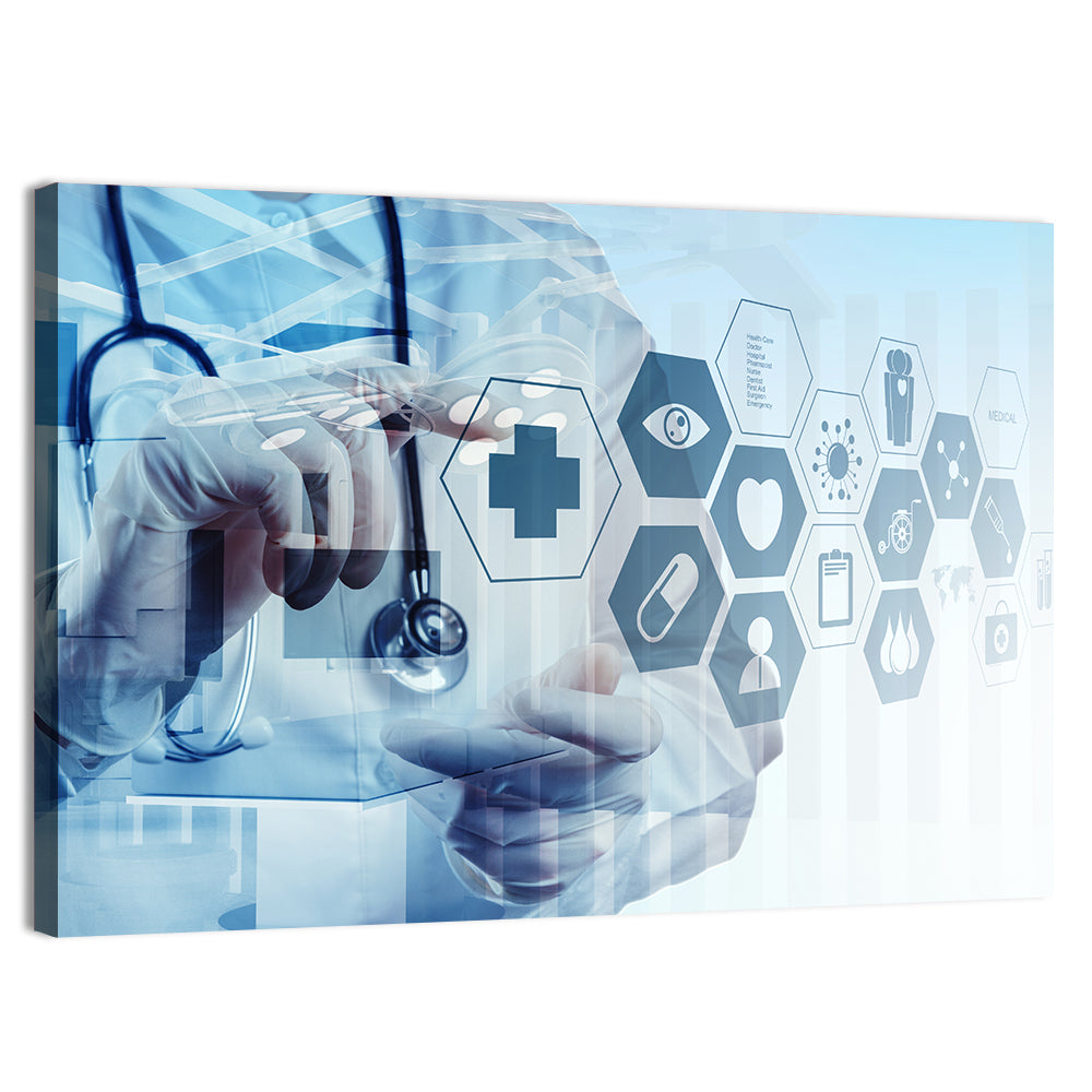 Doctor Double Exposure with Medical Icons Wall Art