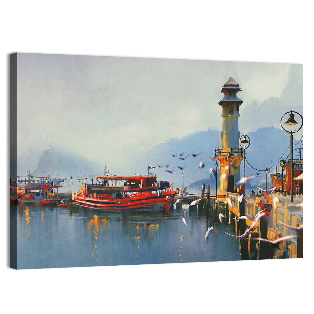 Fishing Boat at Misty Harbor Wall Art