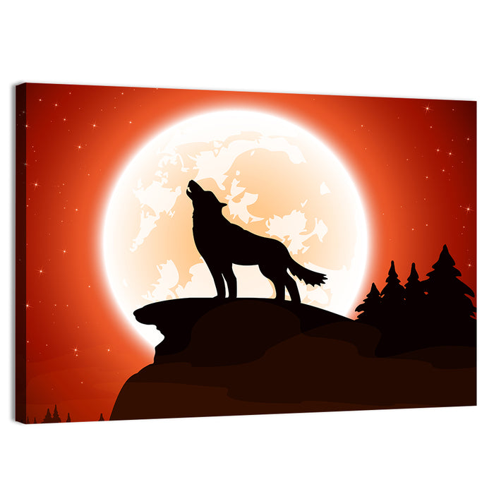 Howling Wolf Under Full Moon Wall Art as a canvas print