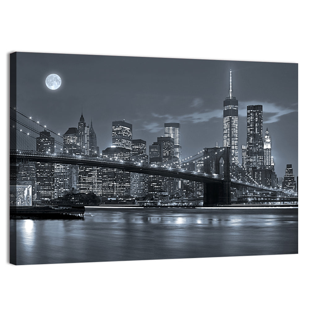 Brooklyn Bridge Night Skyline Wall Art, canvas print, landscape