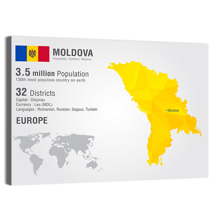 Moldova Low-poly Map Infographic Wall Art as a canvas print