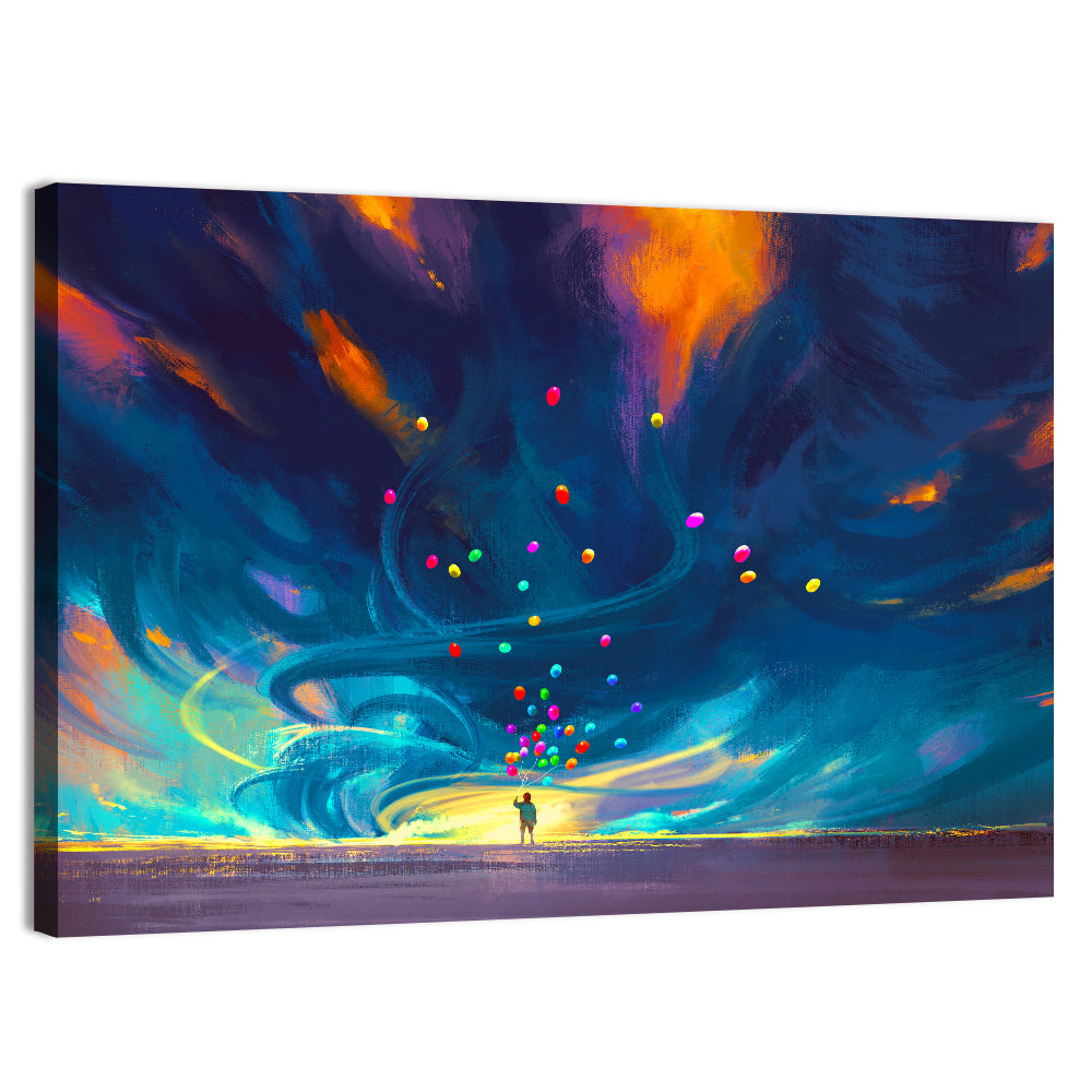 Child Under Fantasy Storm Wall Art, canvas print, landscape