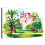 Pink House in Garden Illustration Wall Art
