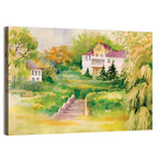 Hilltop House in Garden Illustration Wall Art