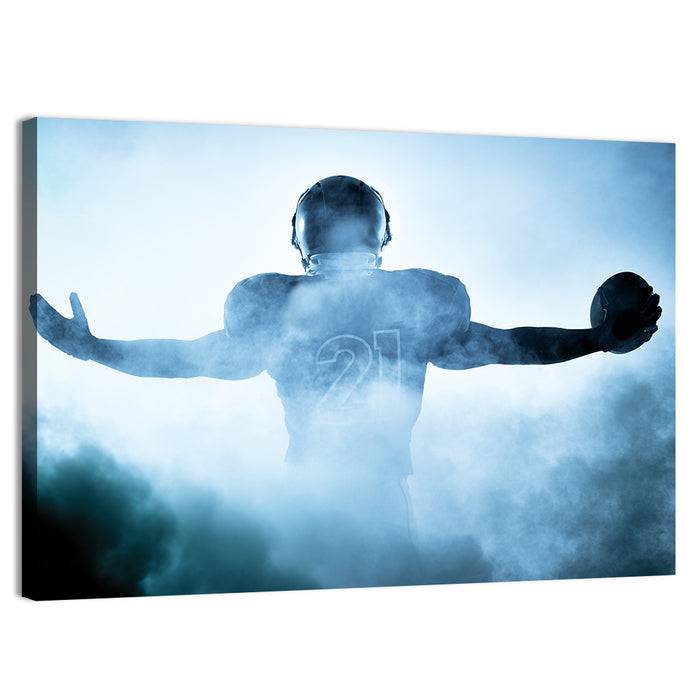 Number 21 Football Player in Fog Wall Art as a canvas print