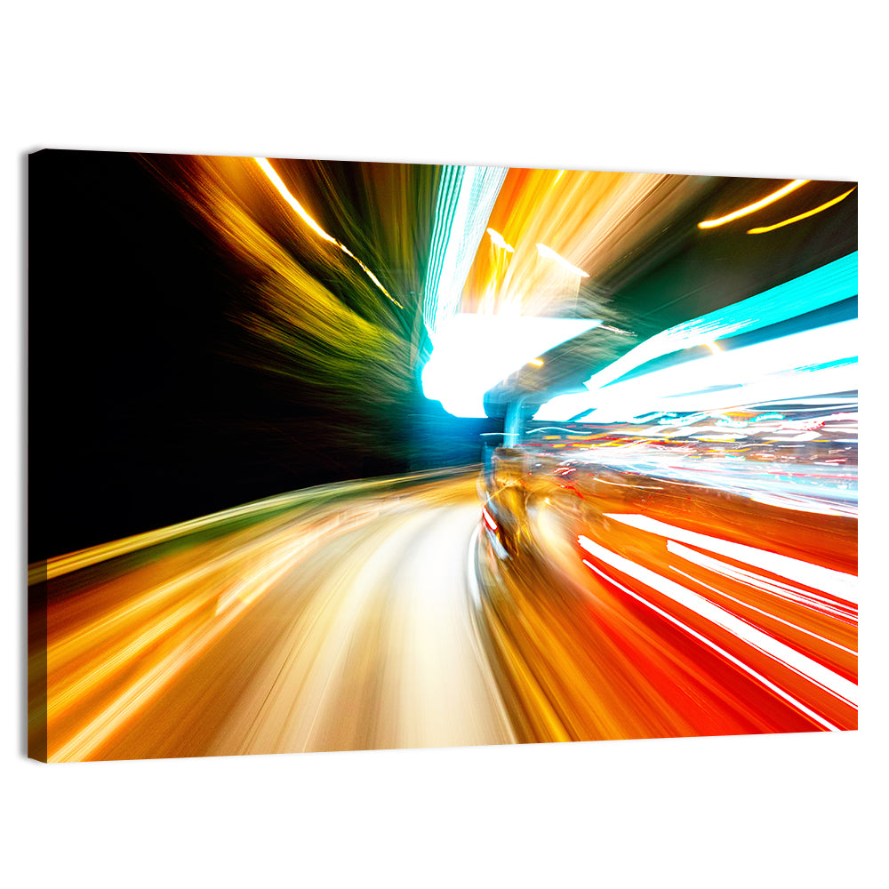 Night Traffic Light Trails Wall Art, canvas print, landscape