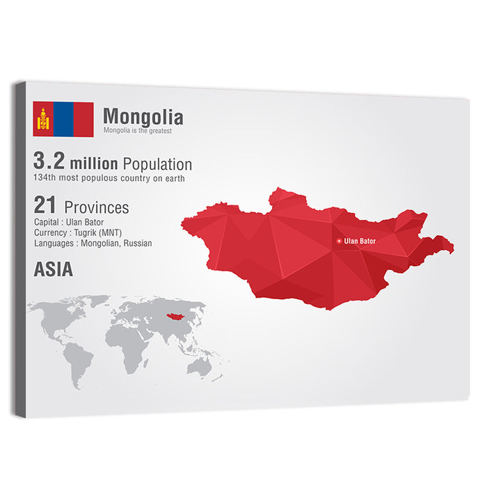 Mongolia Low-poly Map Wall Art as a canvas print