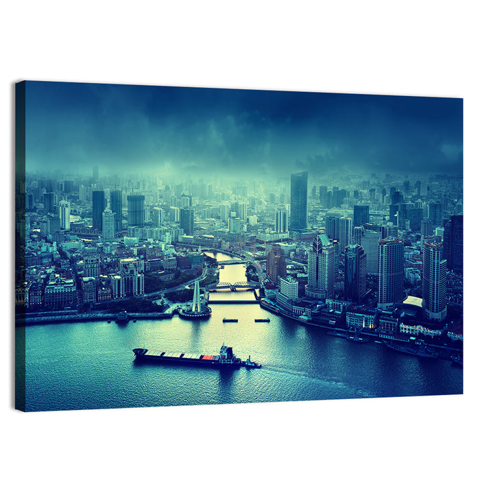 Shanghai Skyline at Sunset Wall Art as a canvas print