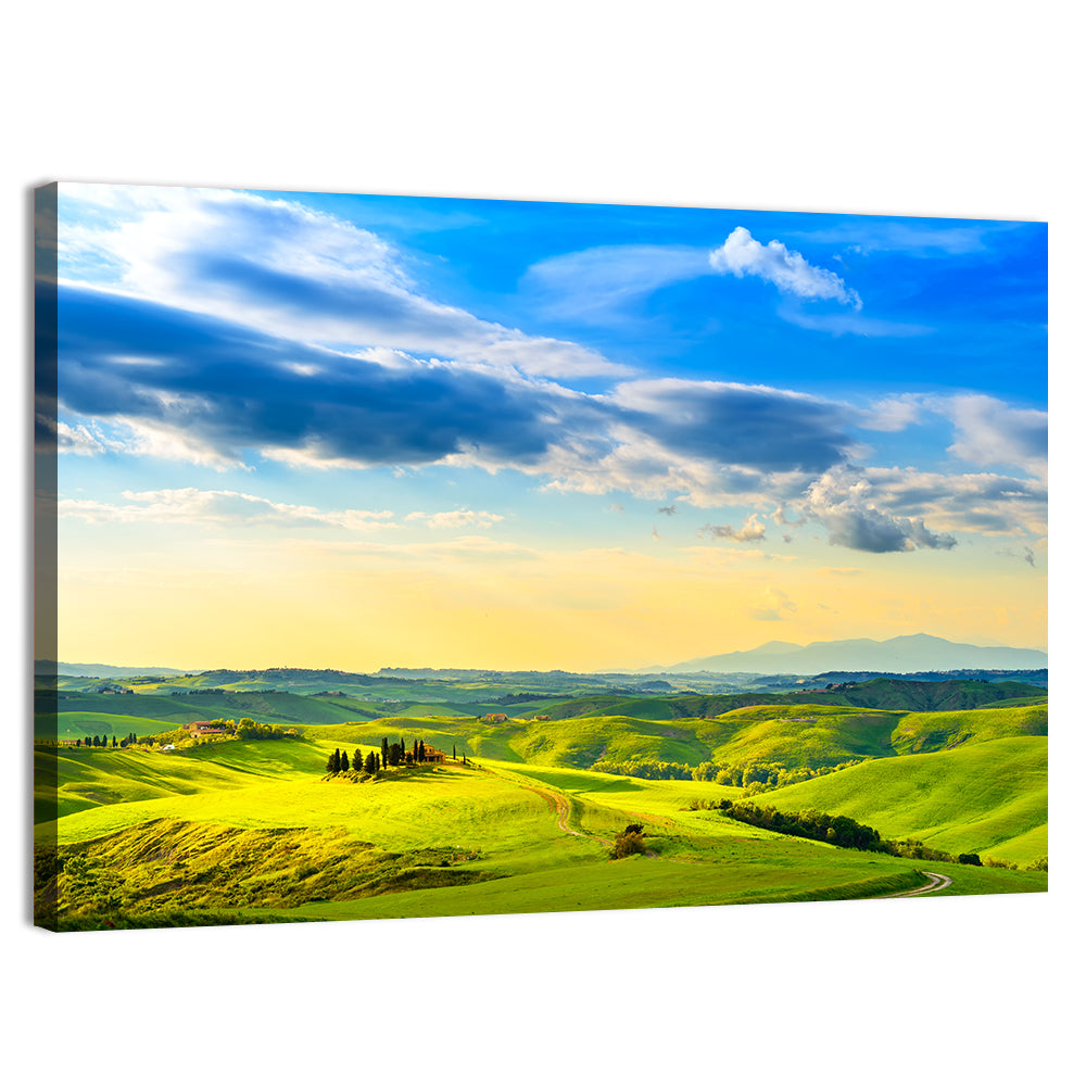 Cypress Farmhouse at Golden Hour Wall Art