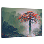 Misty Red Autumn Tree Wall Art