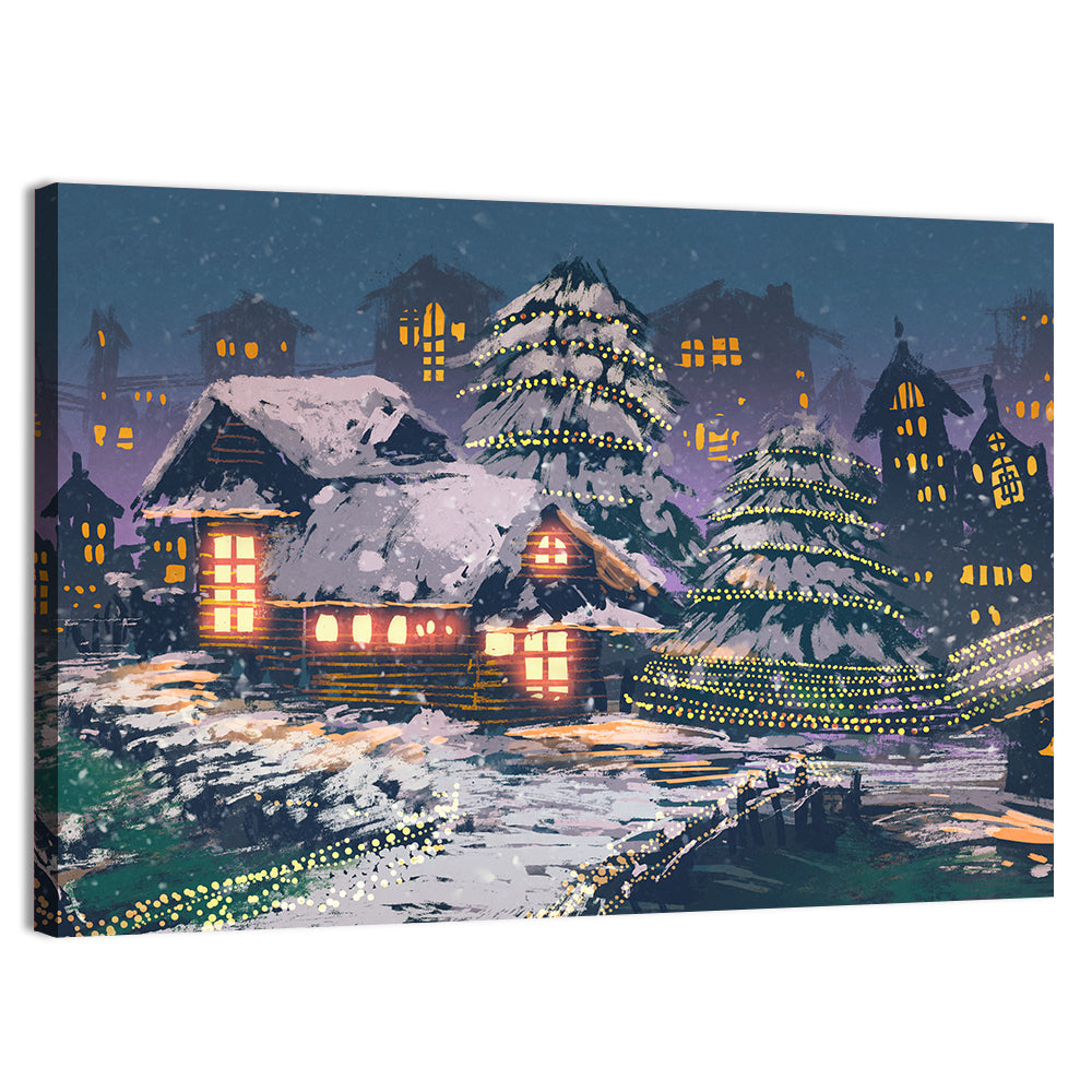 Christmas Night Village Scene Wall Art