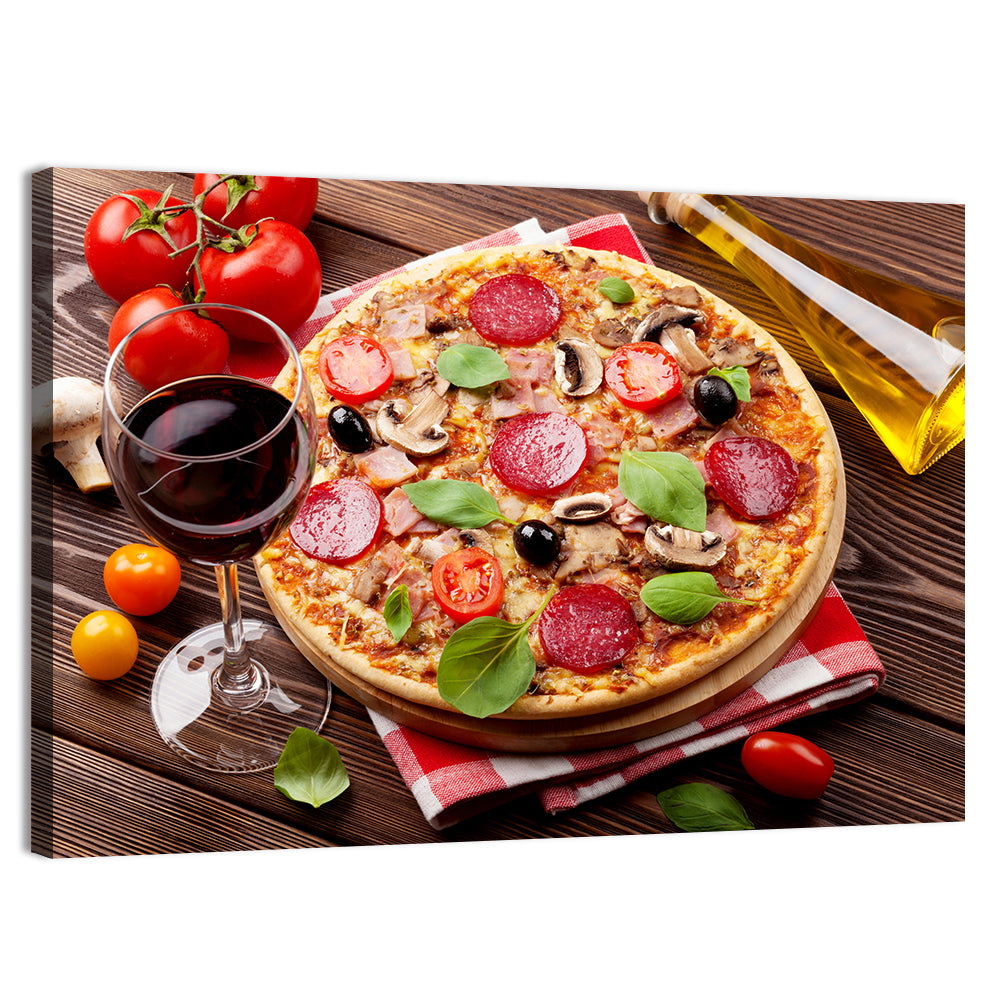 Rustic Italian Pizza Still Life Wall Art, canvas print, landscape