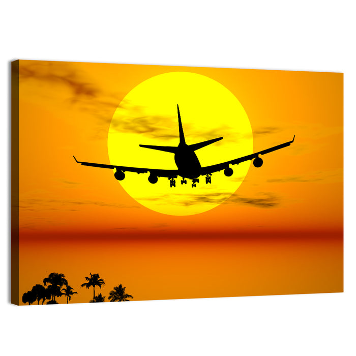 Airplane Silhouette at Sunset Wall Art as a canvas print