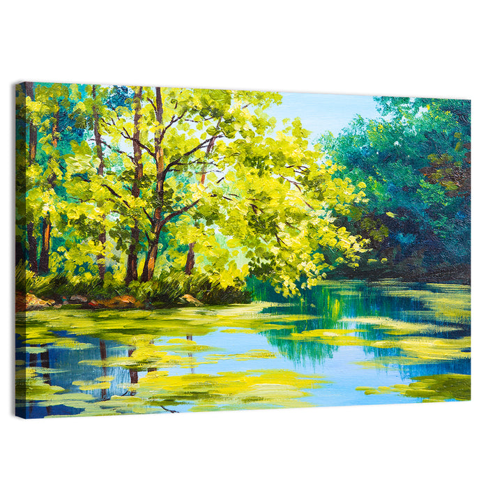 Forest Lake Reflection Wall Art as a canvas print