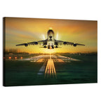 Passenger Plane Over Runway at Dusk Wall Art
