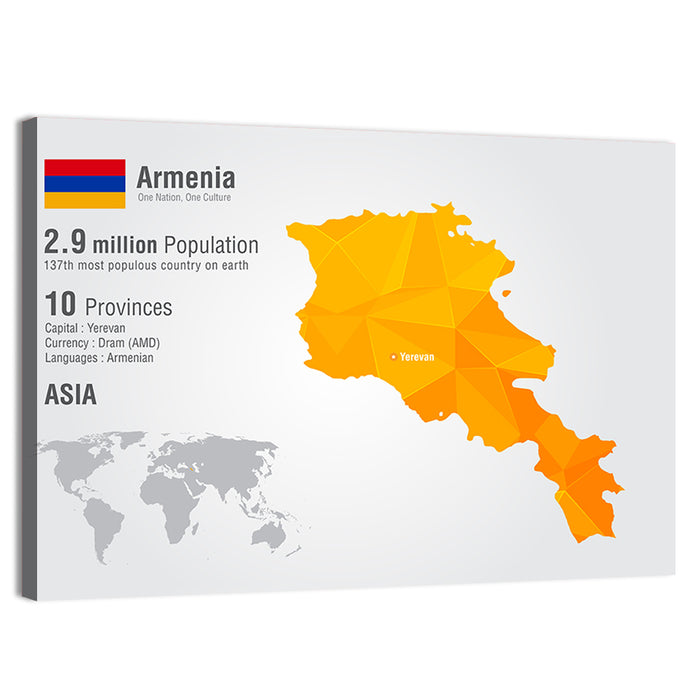 Armenia Low-poly Map Infographic Wall Art as a canvas print