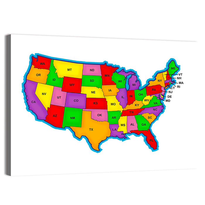 Bold United States Map Wall Art as a canvas print