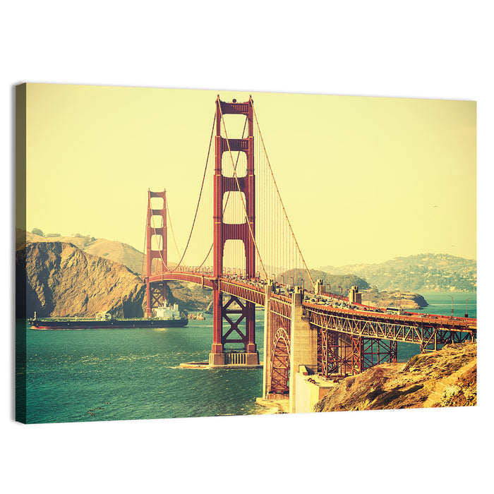 Golden Gate Bridge with Cargo Ship Wall Art as a canvas print