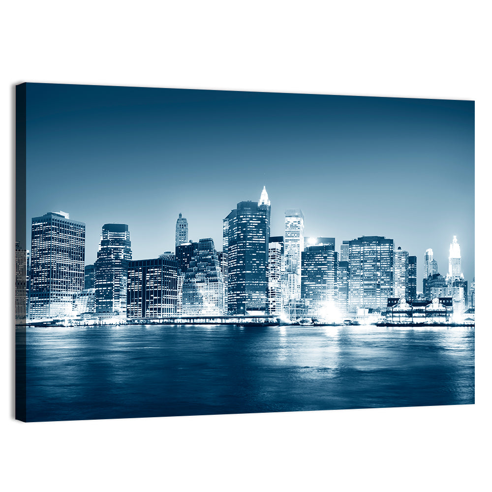 New York Night Skyline Reflection Wall Art, canvas print, landscape