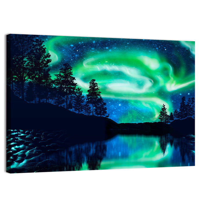 Northern Lights Over Mountain Lake Wall Art as a canvas print