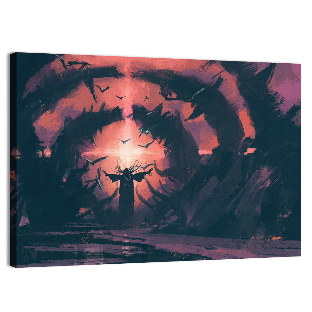 Old Wizard Casting a Spell Wall Art, canvas print, landscape