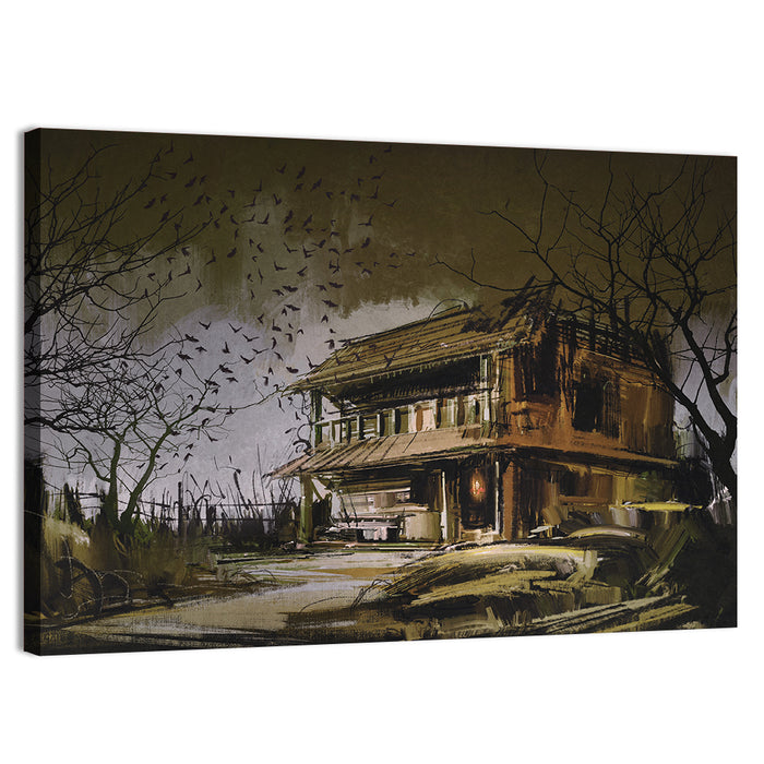 Halloween House at Dusk Wall Art as a canvas print