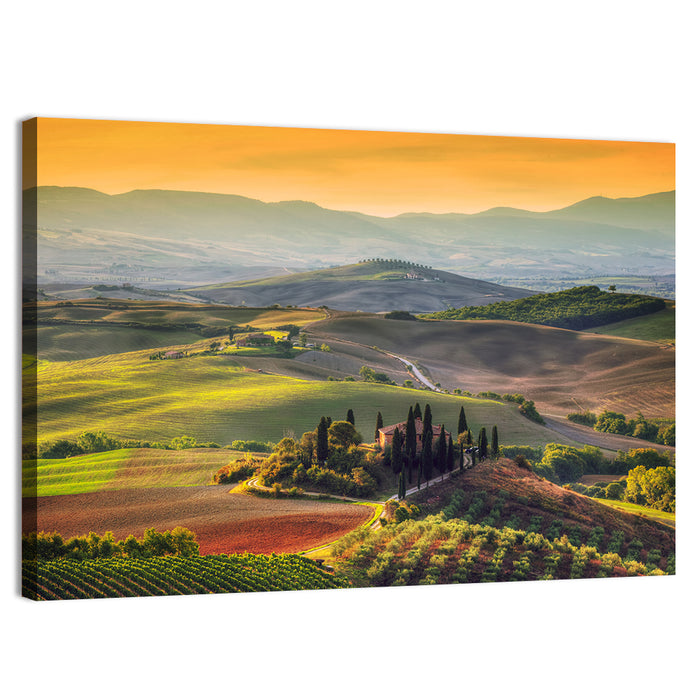 Val D'orcia Sunset Hills Wall Art as a canvas print