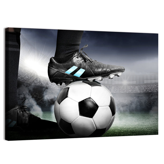 Low Angle Soccer Cleat Close Up Wall Art as a canvas print