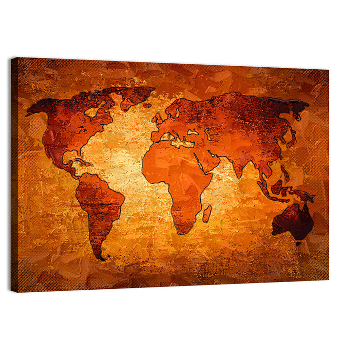 Glowing Orange World Map Wall Art as a canvas print
