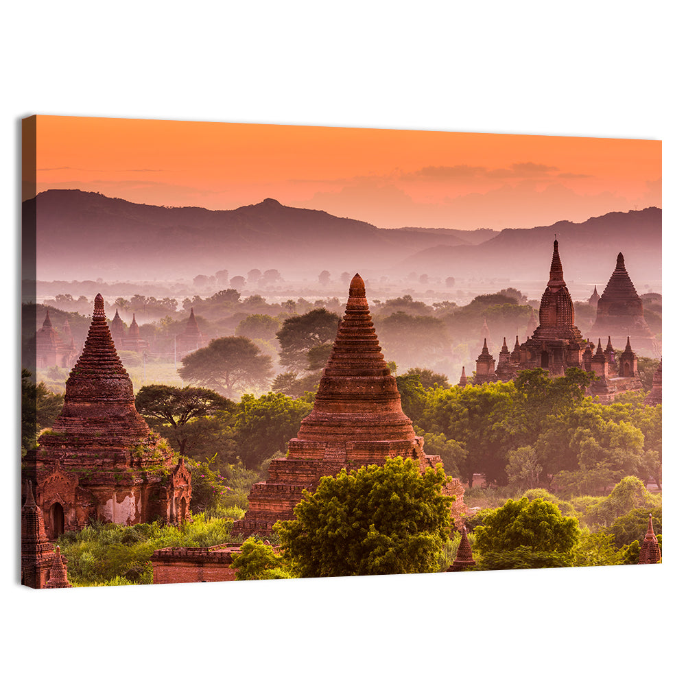 Bagan Ancient Temples at Golden Hour Wall Art, canvas print, landscape